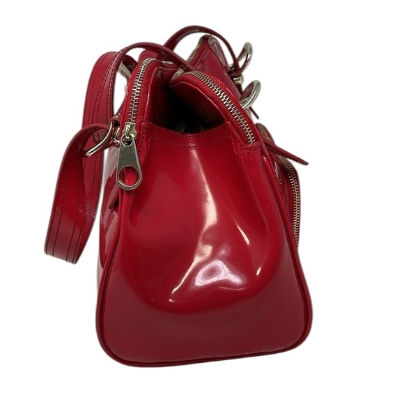 TED BAKER Purse Red Patent Bag Pockets Zip Gold Tone Hardware Satchel - Picture 4 of 14